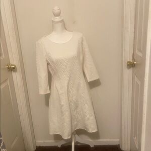Taylor White Long Sleeve Textured Dress
